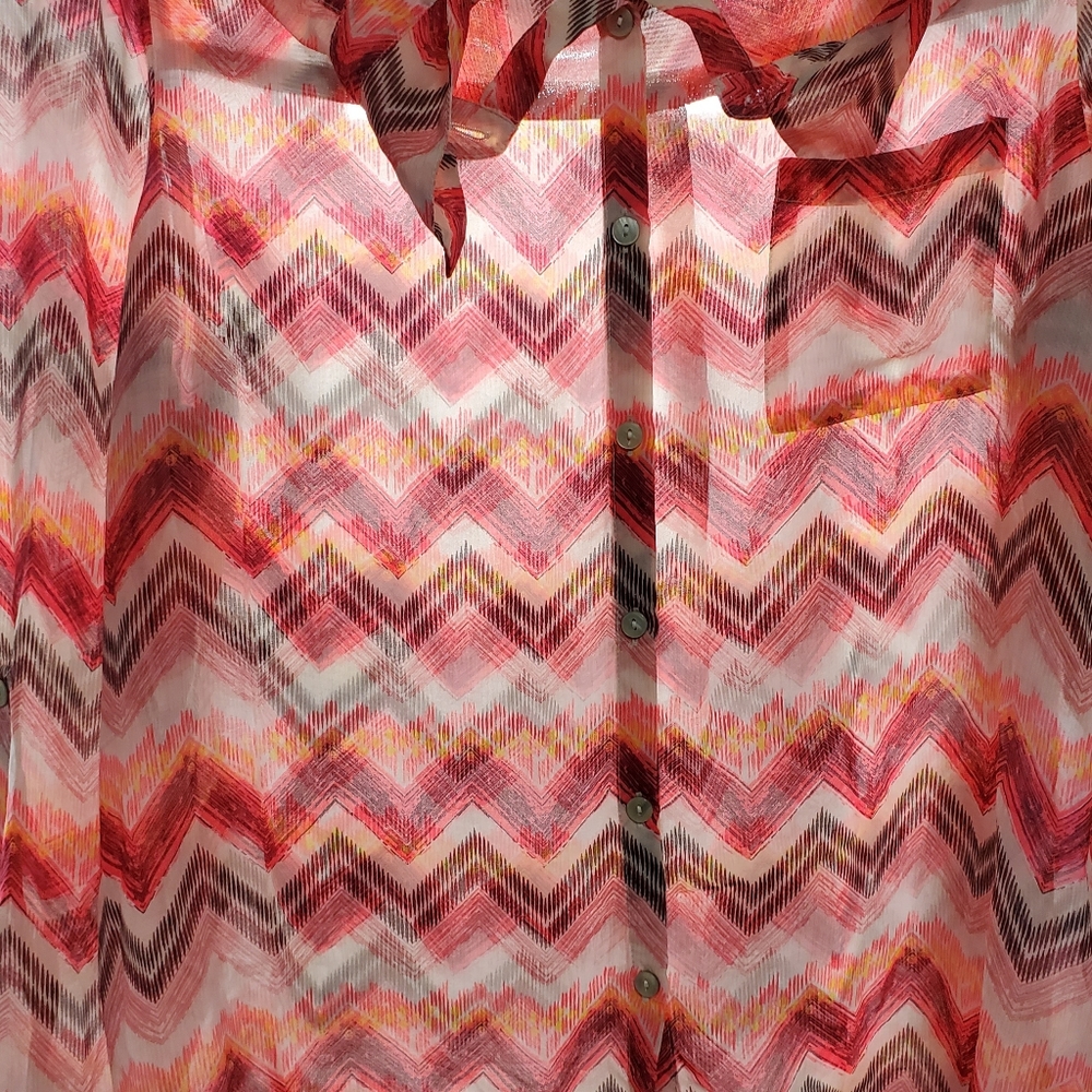 New Directions lightweight polyester button down longsleeved blouse top colorful - Picture 5 of 16
